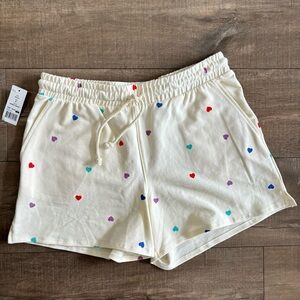 Wildfox Women's Loungewear Elastic Waist Pull on Shorts Oatmeal Hearts Medium